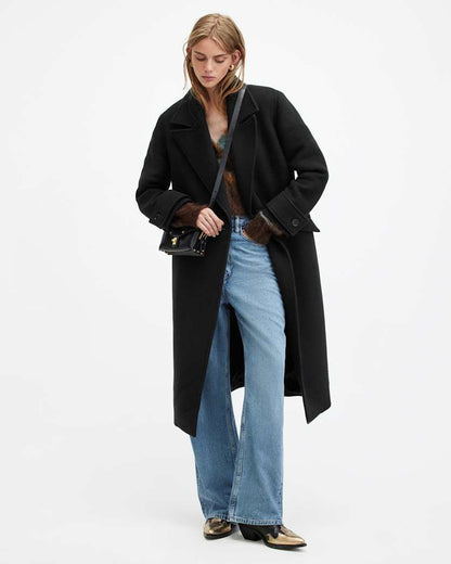 AllSaints Mabel Double Breasted Long Line Coat Women's Black Women's