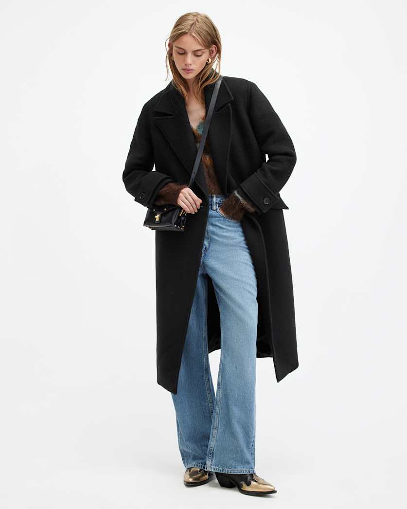AllSaints Mabel Double Breasted Long Line Coat Women's Black Women's