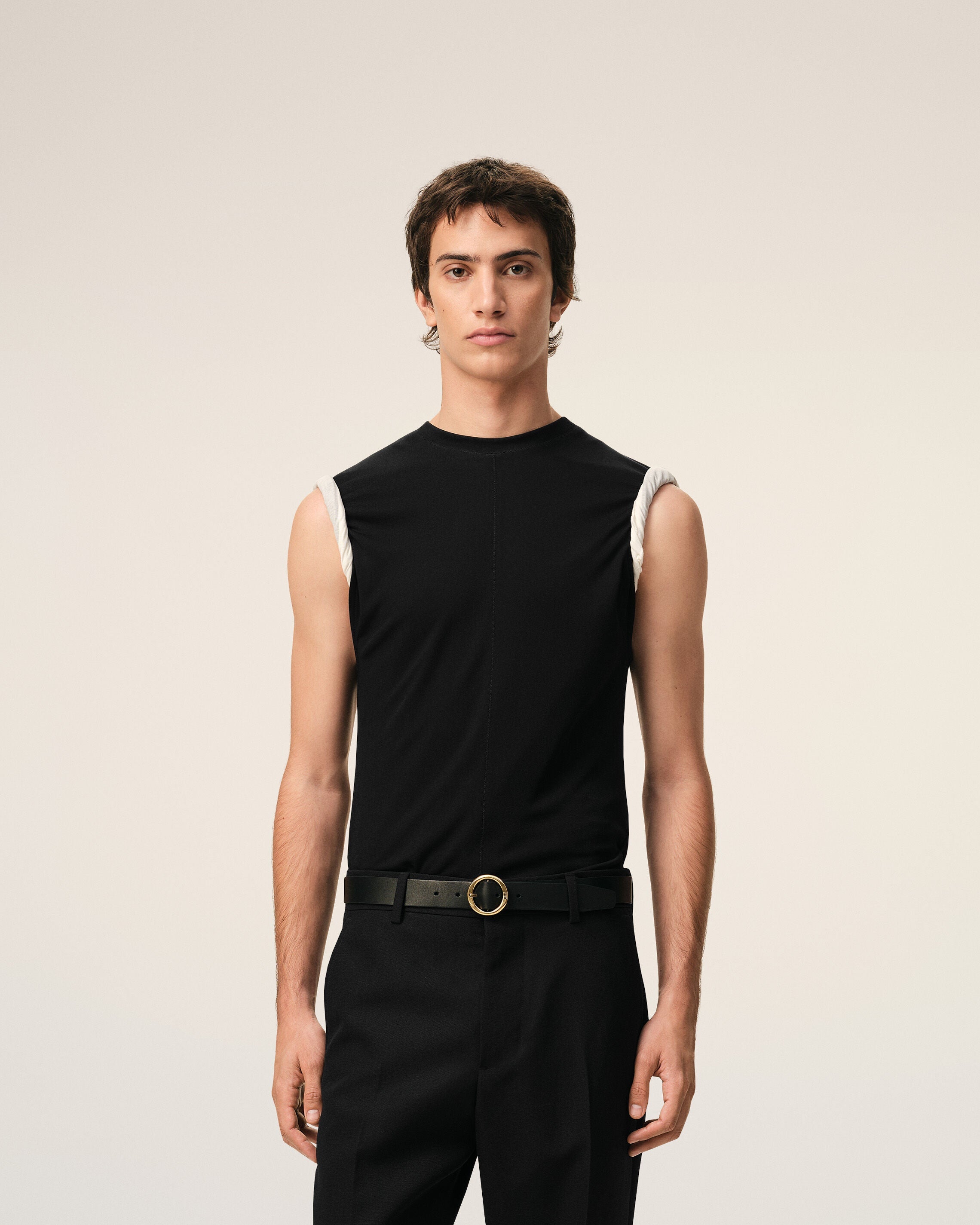 AmiParis Black Jersey Sleeveless Fitted Top