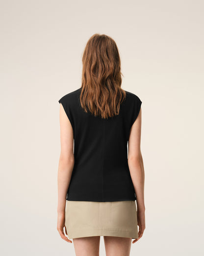 AmiParis Black Jersey Sleeveless Fitted Top