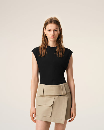 AmiParis Black Jersey Sleeveless Fitted Top