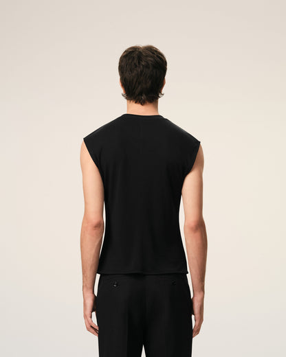 AmiParis Black Jersey Sleeveless Fitted Top
