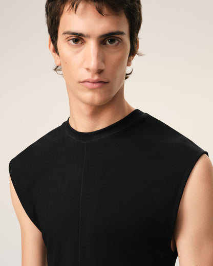 AmiParis Black Jersey Sleeveless Fitted Top