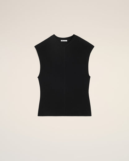 AmiParis Black Jersey Sleeveless Fitted Top