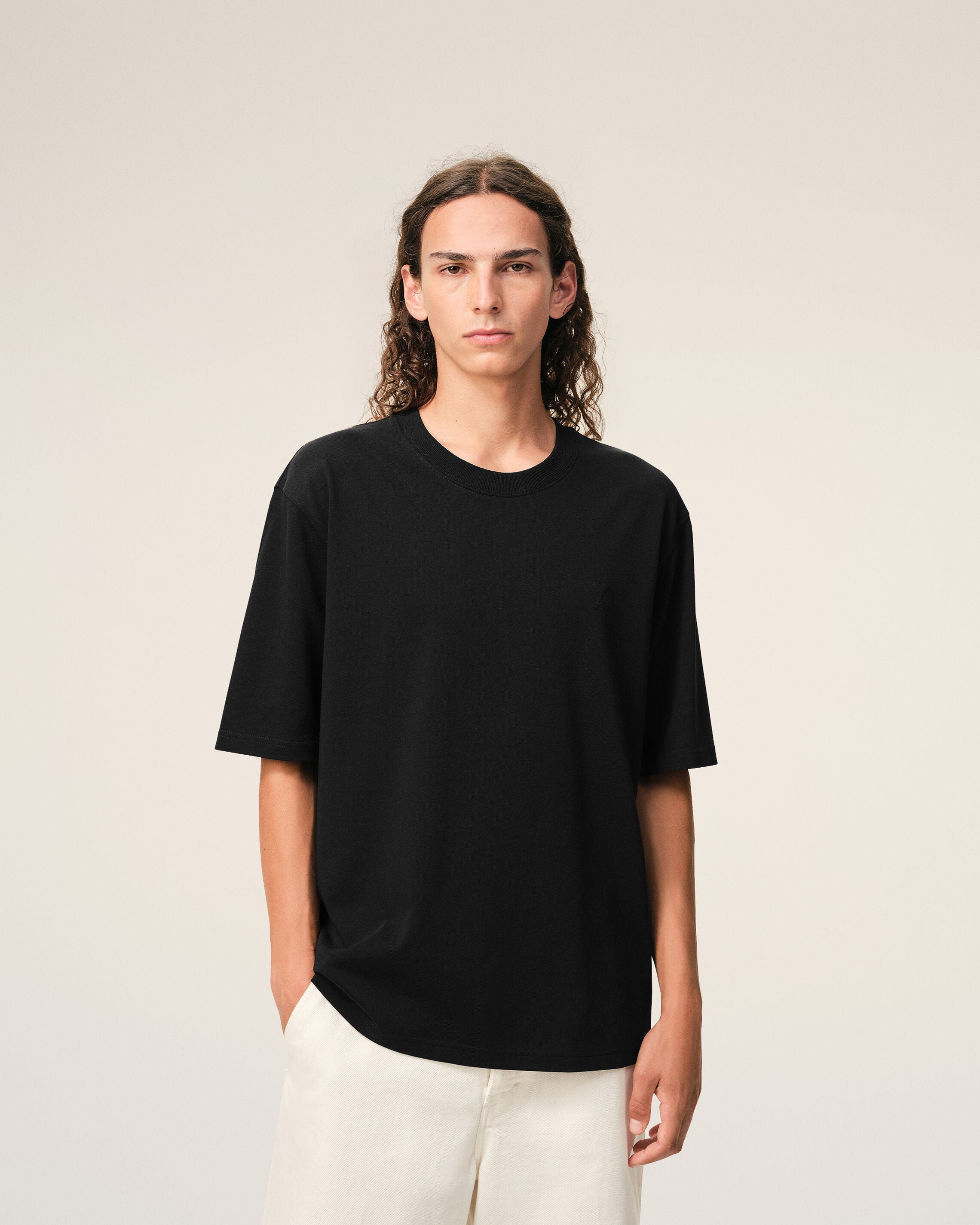 Black Cotton Embossed Ami De Coeur Tshirt