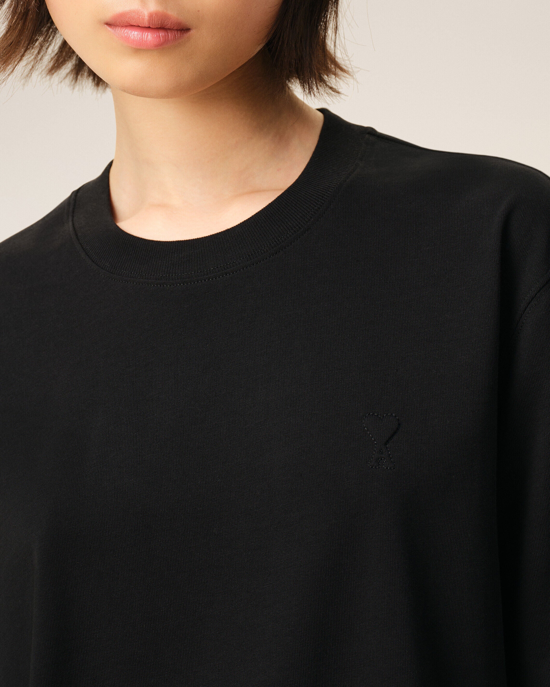 Black Cotton Embossed Ami De Coeur Tshirt