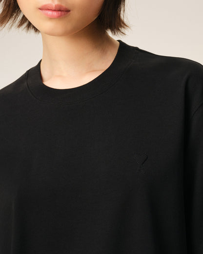 Black Cotton Embossed Ami De Coeur Tshirt