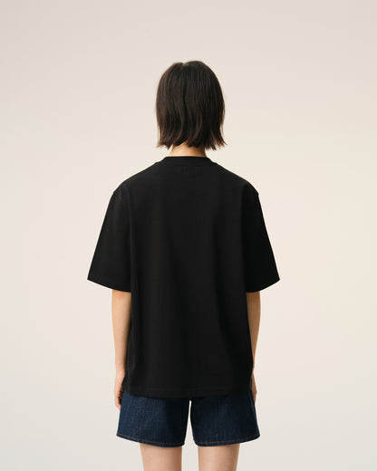 Black Cotton Embossed Ami De Coeur Tshirt