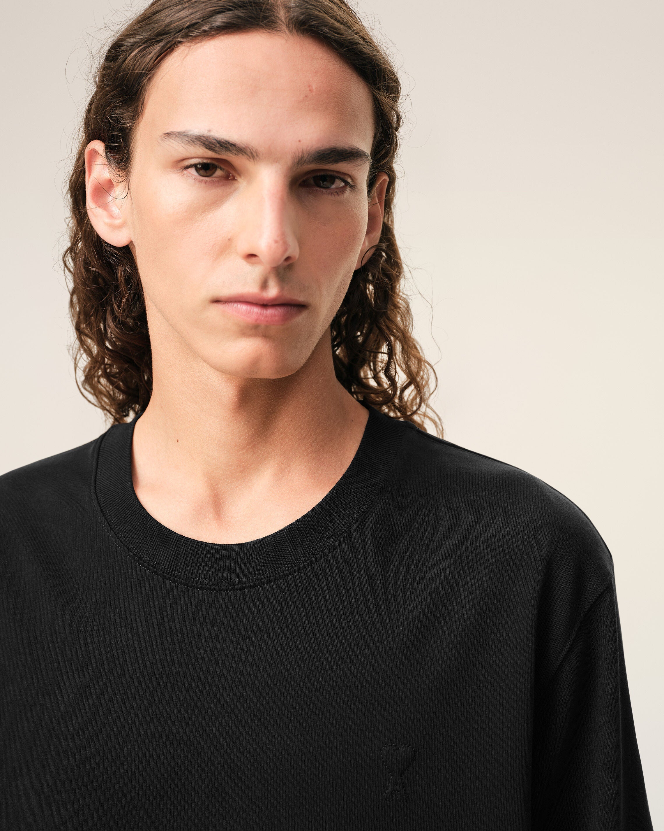 Black Cotton Embossed Ami De Coeur Tshirt