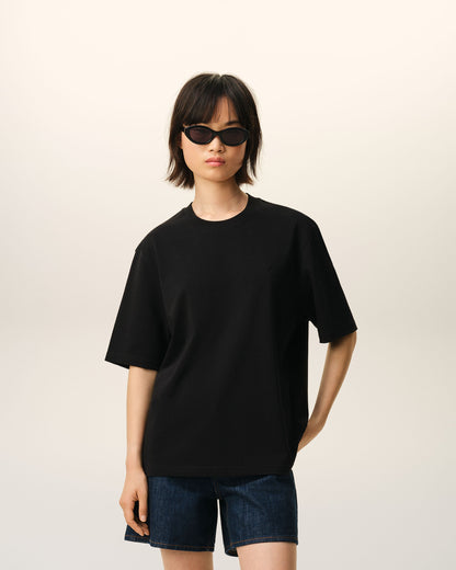 Black Cotton Embossed Ami De Coeur Tshirt