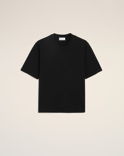 Black Cotton Embossed Ami De Coeur Tshirt