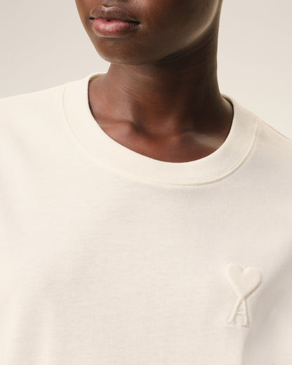 White Cotton Ami De Coeur Embossed Tshirt