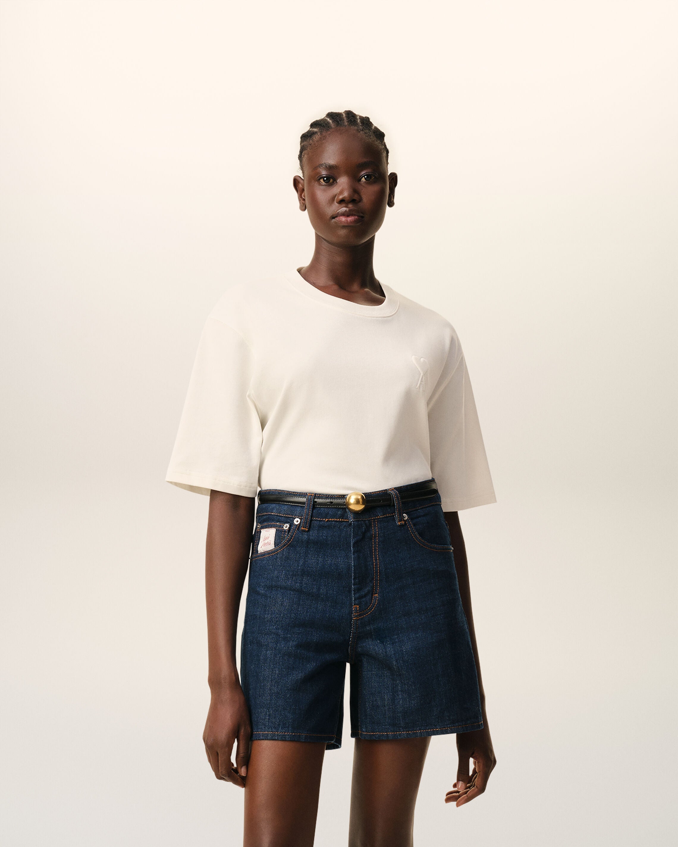 White Cotton Ami De Coeur Embossed Tshirt