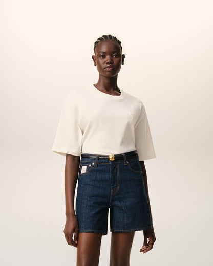 White Cotton Ami De Coeur Embossed Tshirt