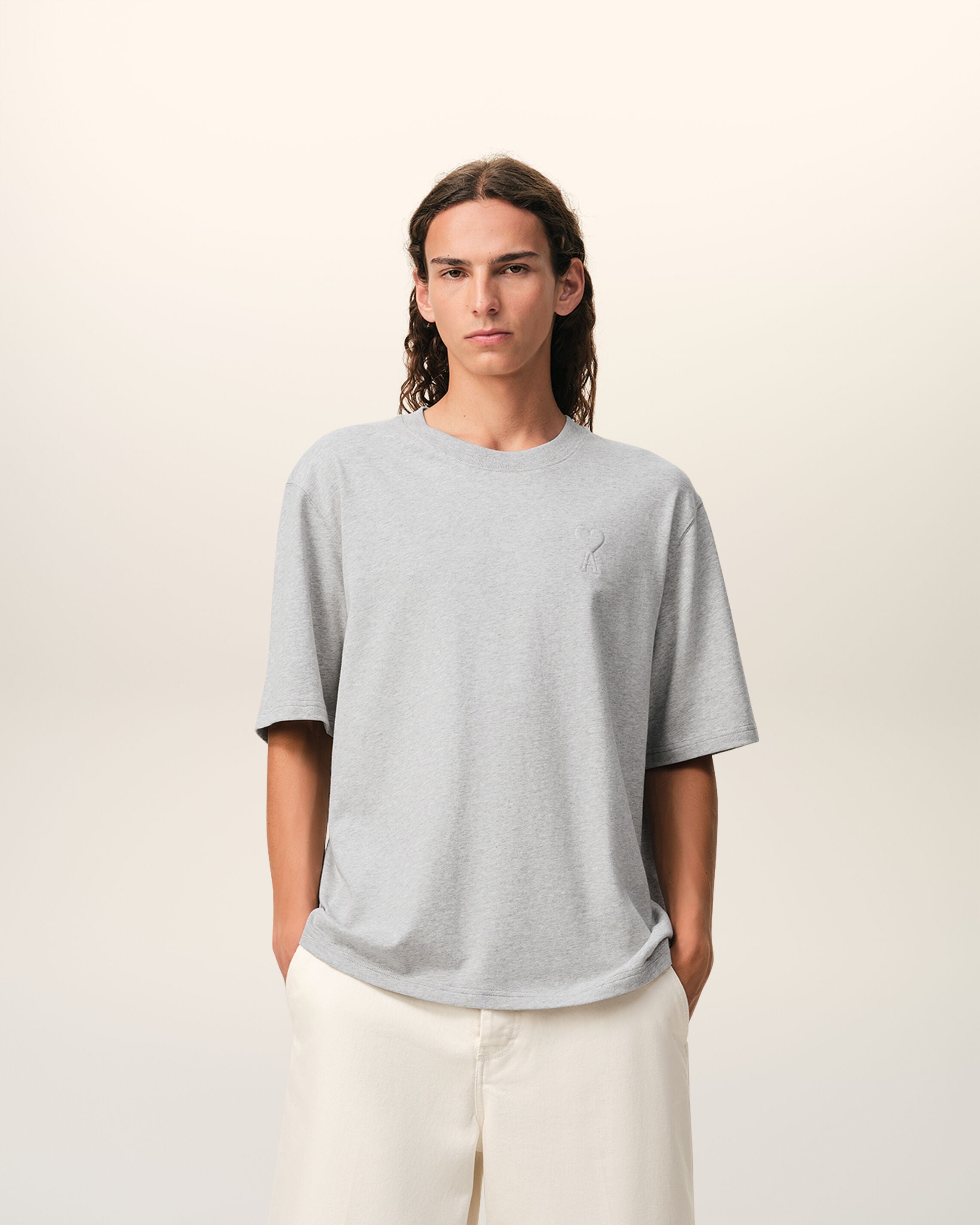 Grey Cotton Ami De Coeur Embossed Tshirt