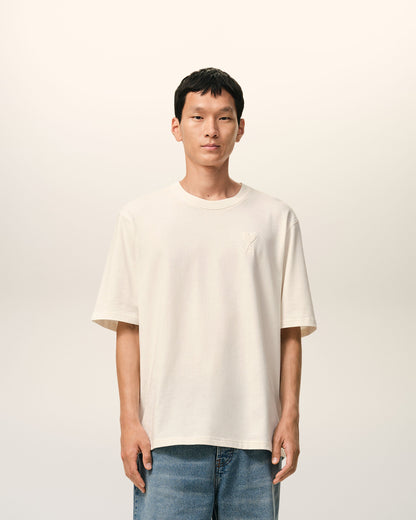White Cotton Ami De Coeur Embossed Tshirt