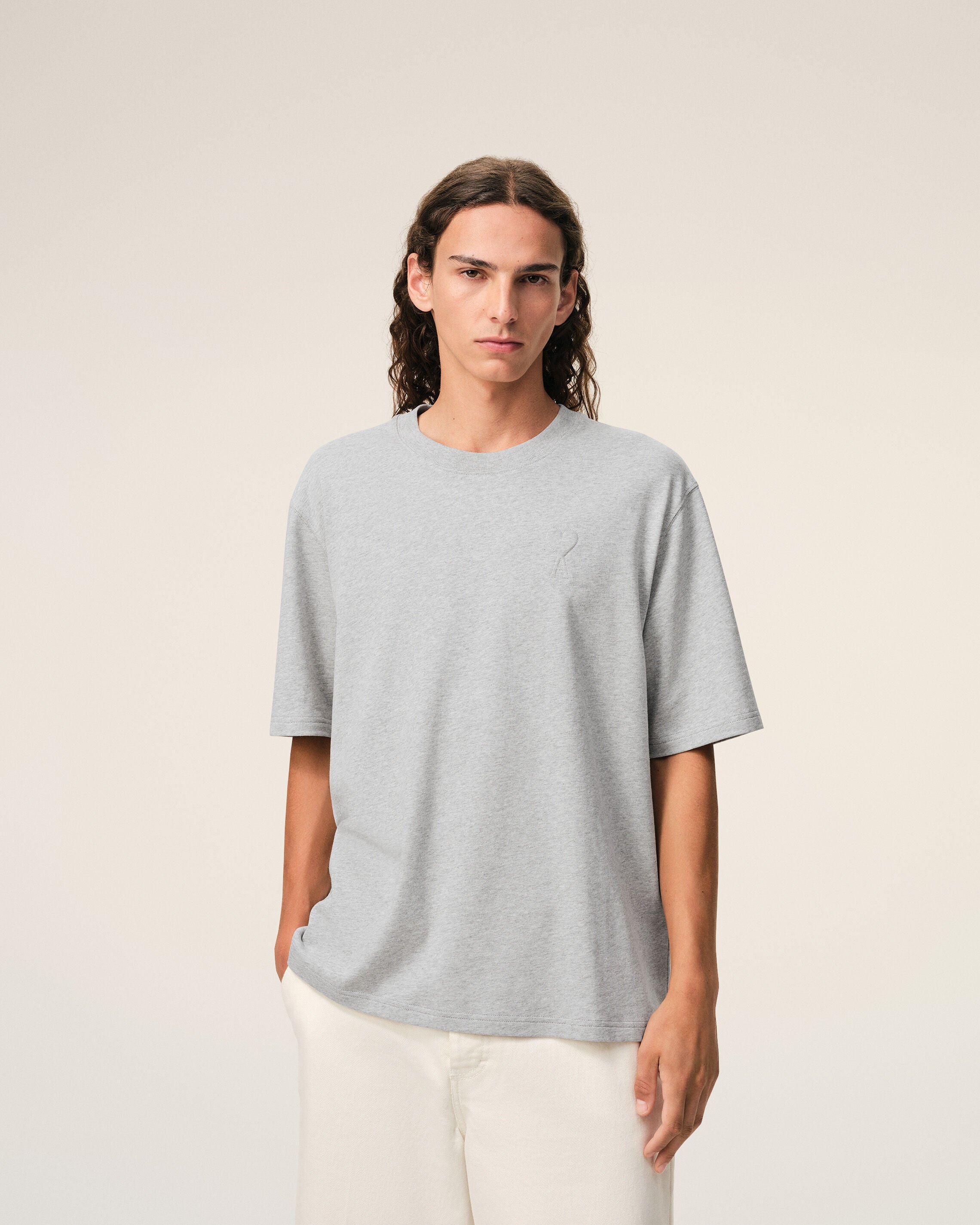 Grey Cotton Ami De Coeur Embossed Tshirt