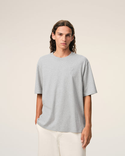 Grey Cotton Ami De Coeur Embossed Tshirt