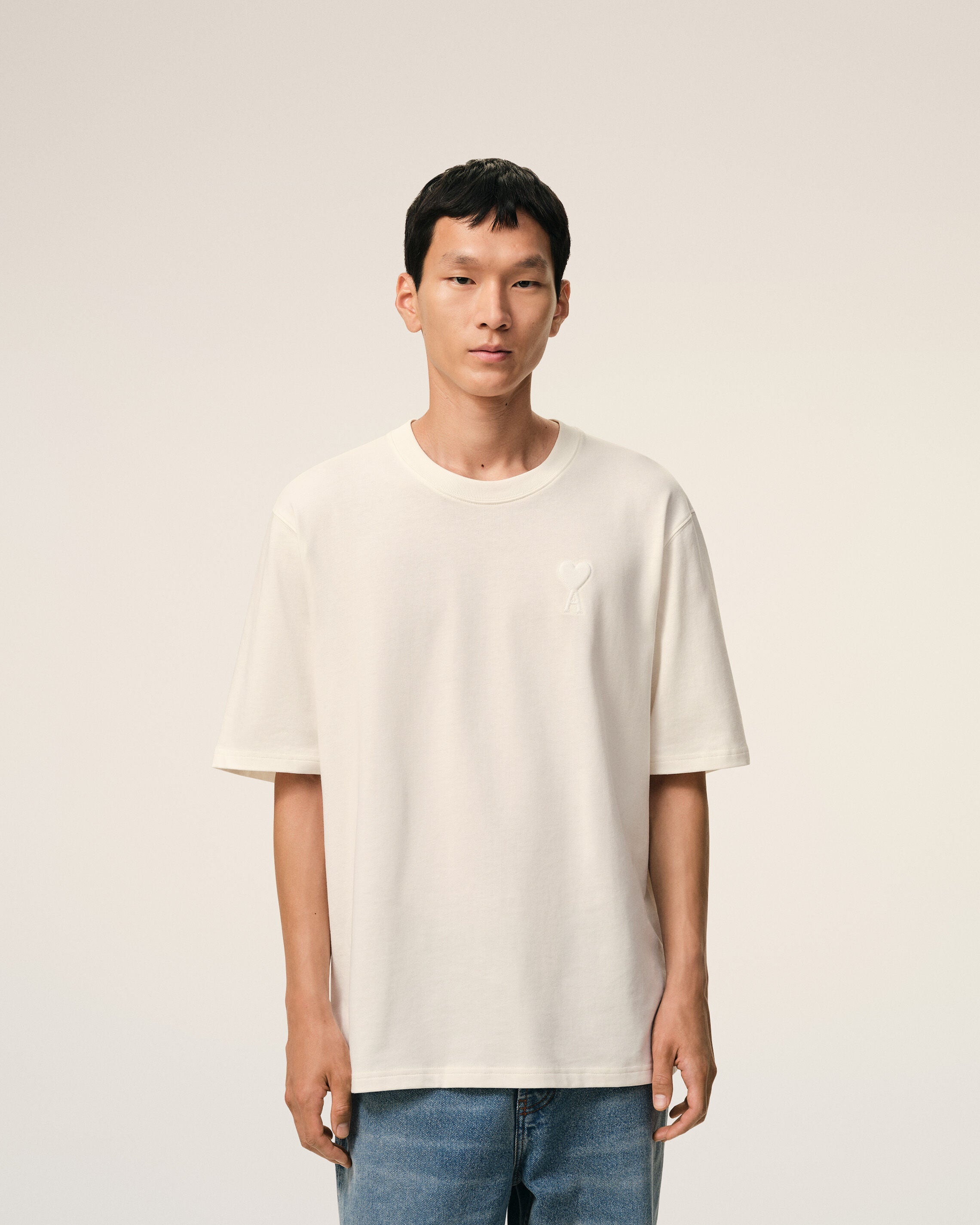 White Cotton Ami De Coeur Embossed Tshirt