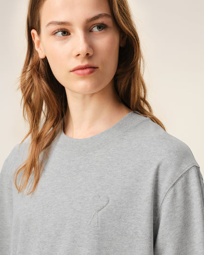 Grey Cotton Ami De Coeur Embossed Tshirt