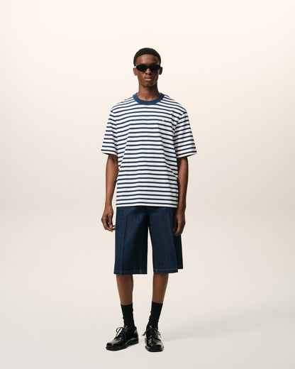 Blue Cotton Boxy Fit Mariniere Ami De Coeur Tshirt