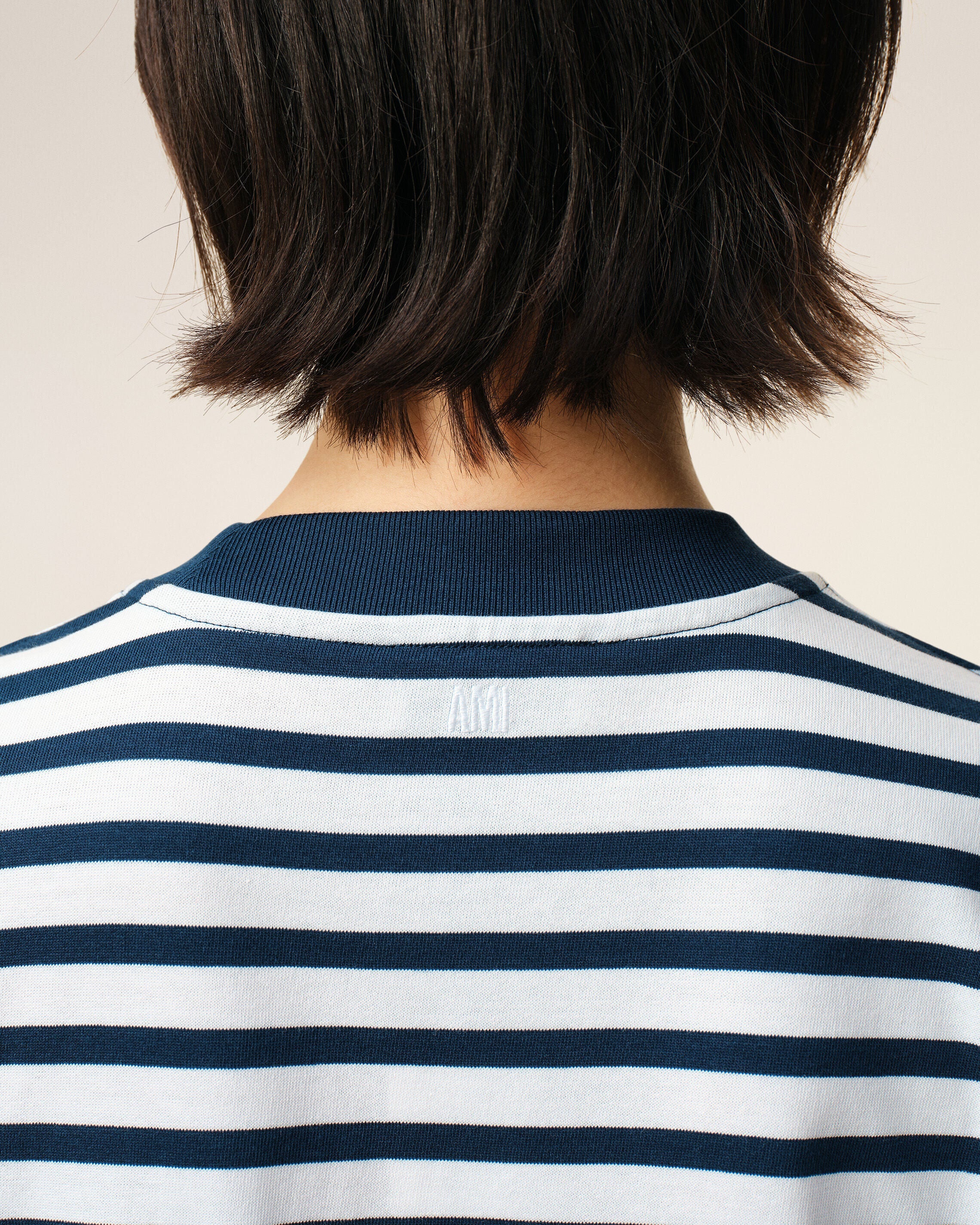 Blue Cotton Boxy Fit Mariniere Ami De Coeur Tshirt
