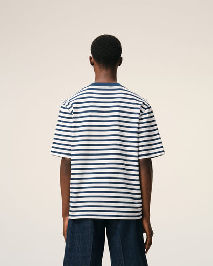 Blue Cotton Boxy Fit Mariniere Ami De Coeur Tshirt