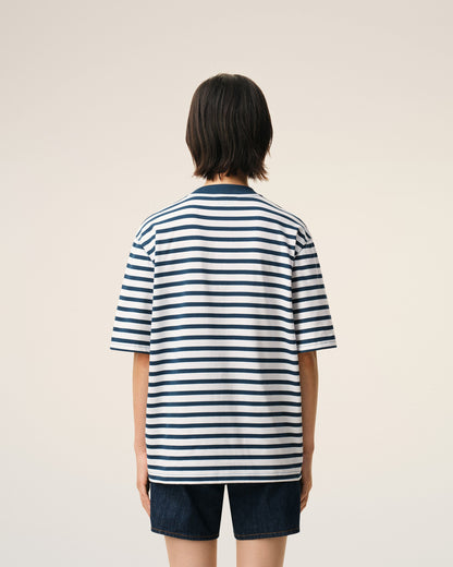 Blue Cotton Boxy Fit Mariniere Ami De Coeur Tshirt