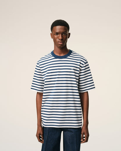 Blue Cotton Boxy Fit Mariniere Ami De Coeur Tshirt
