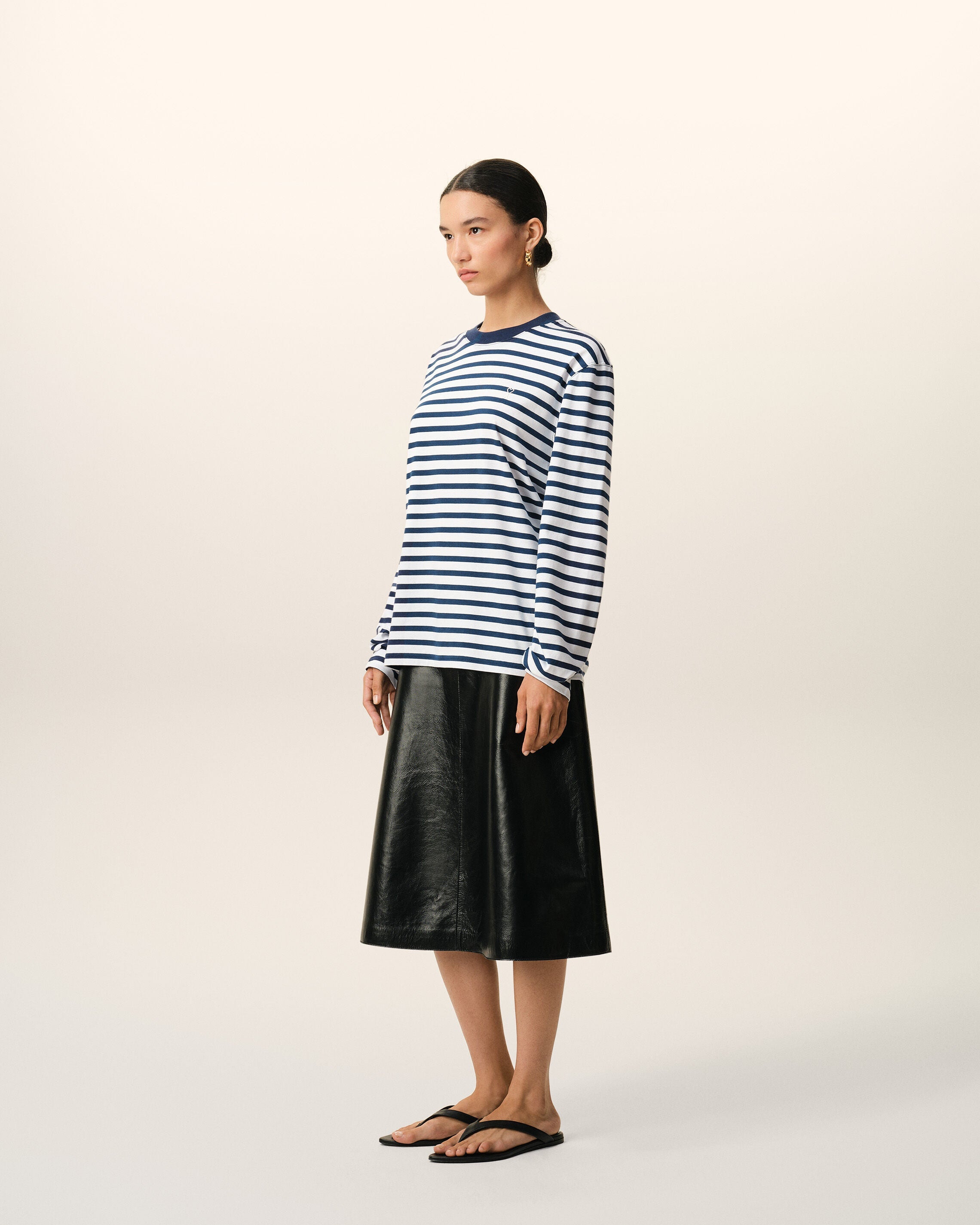 Blue Cotton Long Sleeves Mariniere Ami De Coeur Tshirt