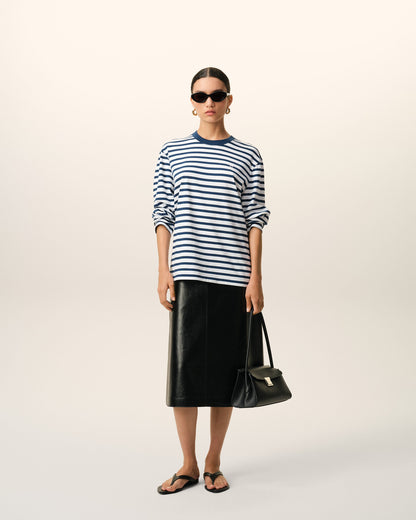 Blue Cotton Long Sleeves Mariniere Ami De Coeur Tshirt