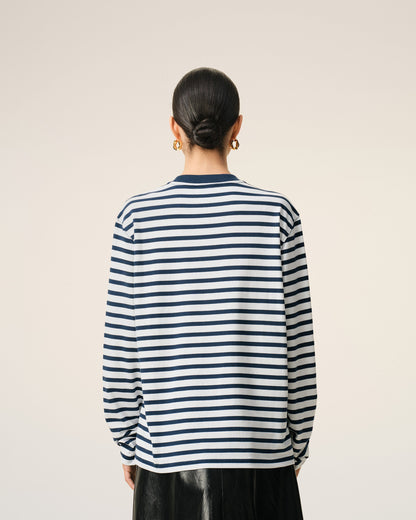 Blue Cotton Long Sleeves Mariniere Ami De Coeur Tshirt