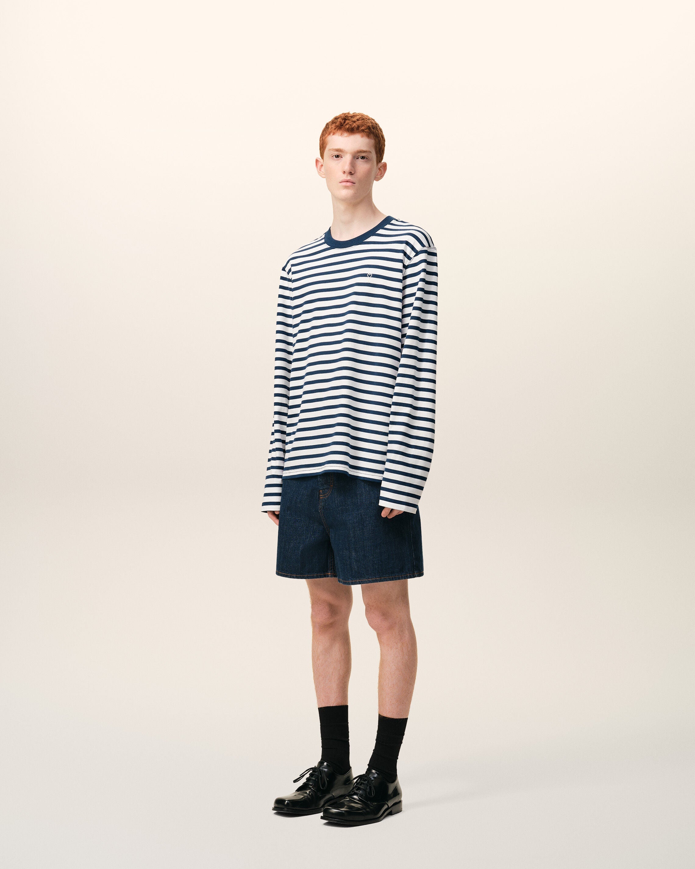 Blue Cotton Long Sleeves Mariniere Ami De Coeur Tshirt