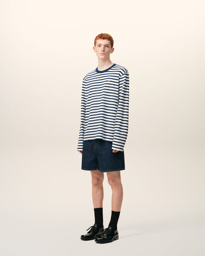 Blue Cotton Long Sleeves Mariniere Ami De Coeur Tshirt