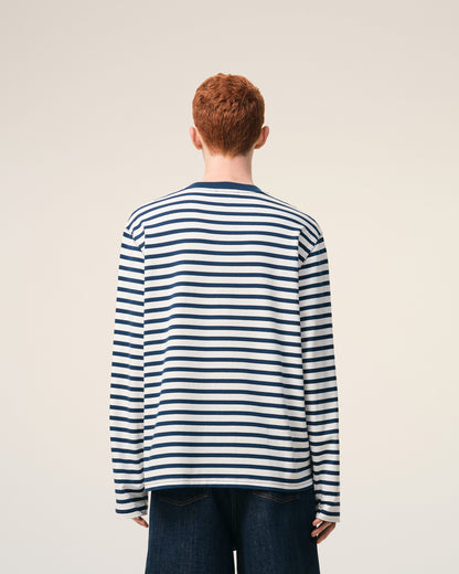 Blue Cotton Long Sleeves Mariniere Ami De Coeur Tshirt