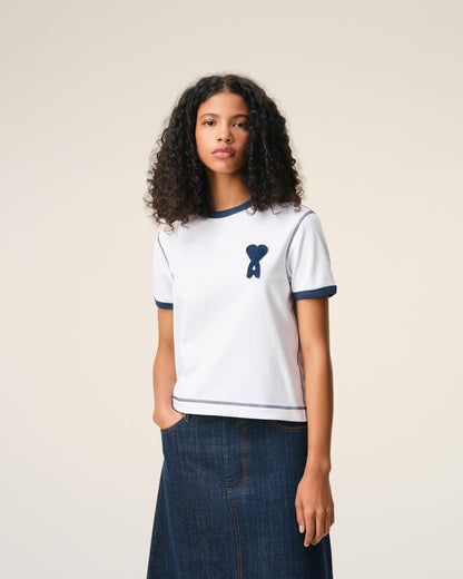 White Cotton Ami De Coeur Knitted Patch Tshirt
