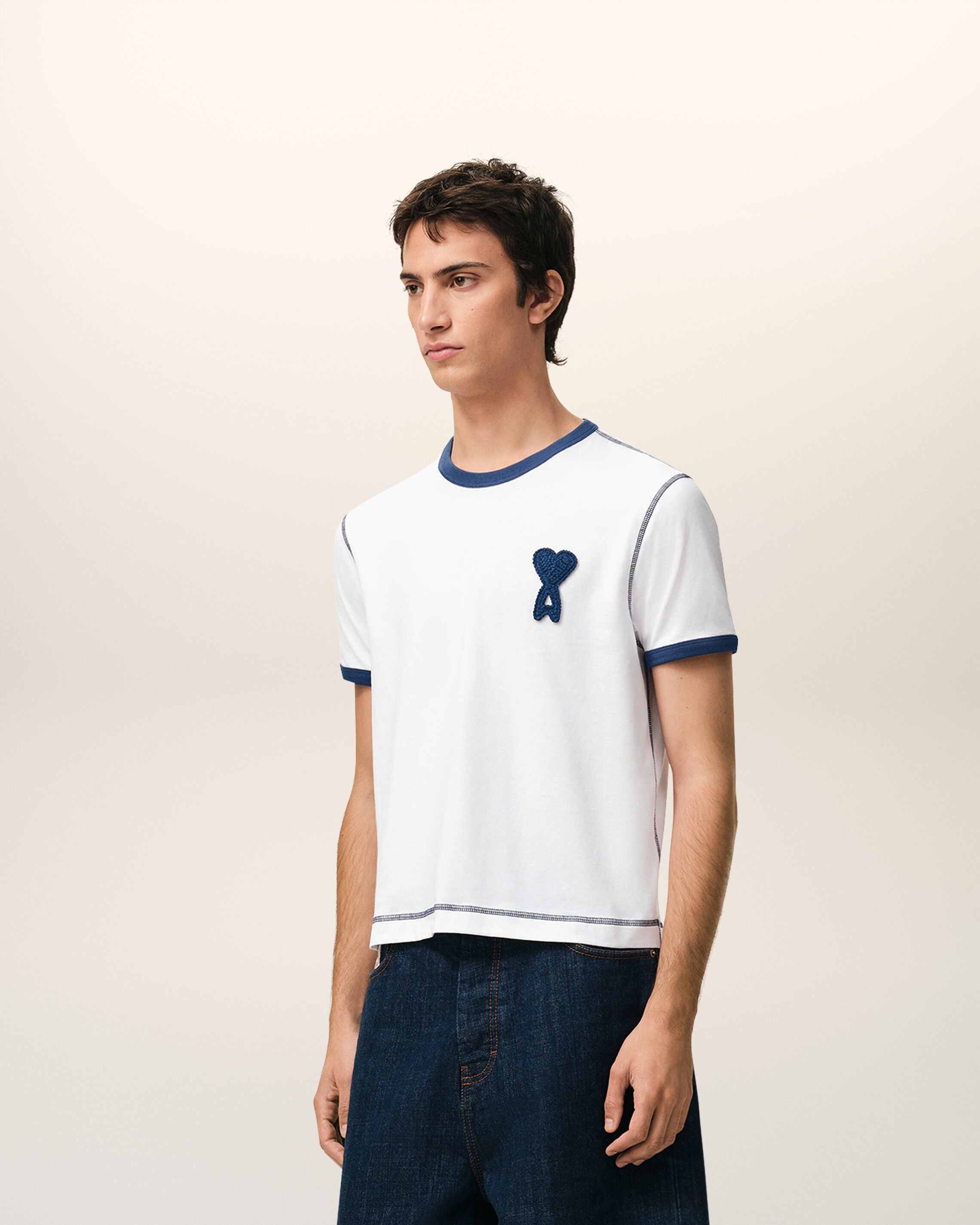 White Cotton Ami De Coeur Knitted Patch Tshirt