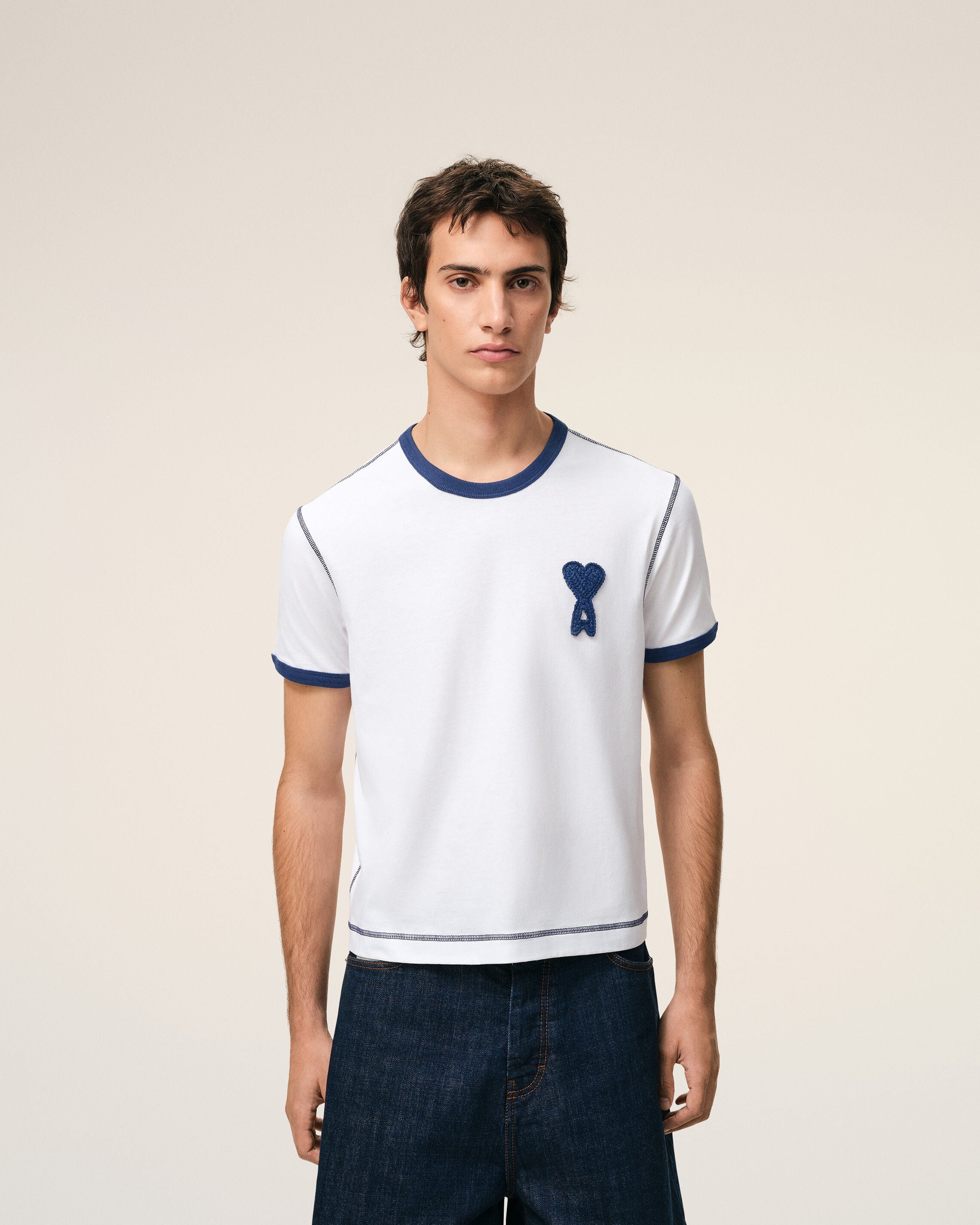 White Cotton Ami De Coeur Knitted Patch Tshirt