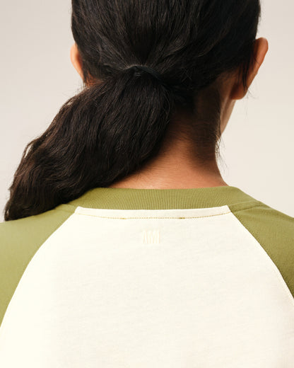 White And Green Cotton Ami De Coeur Knitted Patch Tshirt