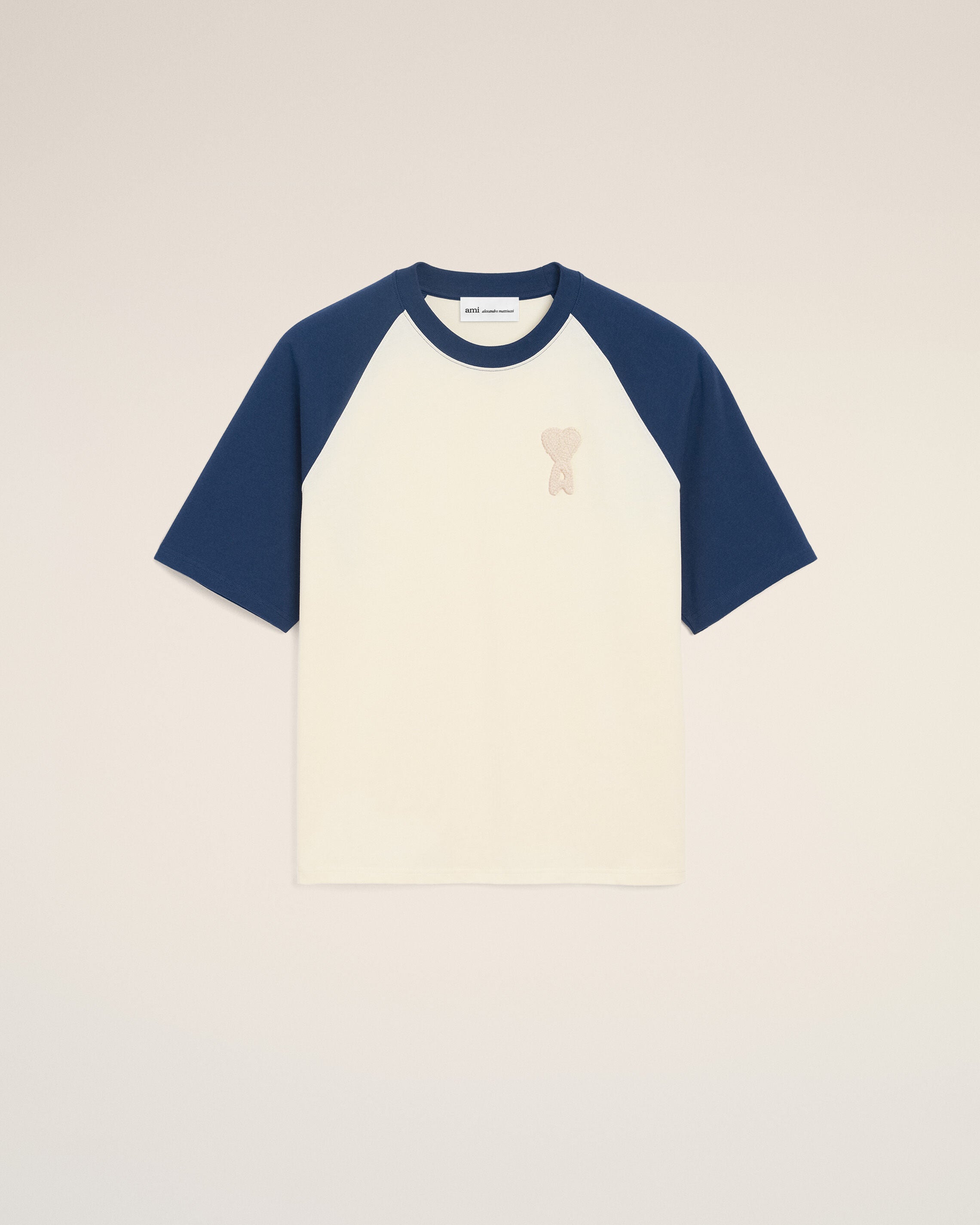 White And Blue Cotton Ami De Coeur Knitted Patch Tshirt