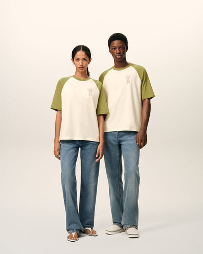 White And Green Cotton Ami De Coeur Knitted Patch Tshirt