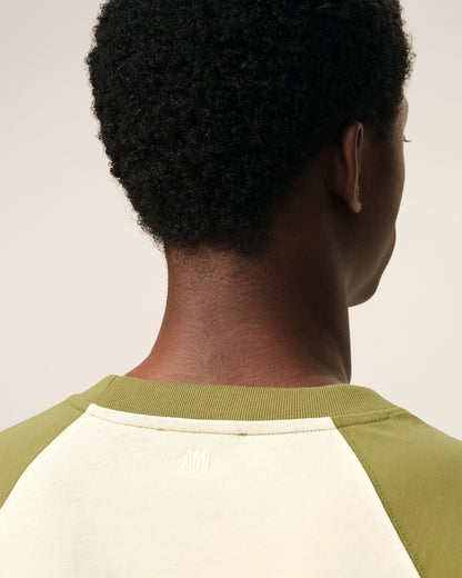 White And Green Cotton Ami De Coeur Knitted Patch Tshirt