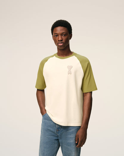 White And Green Cotton Ami De Coeur Knitted Patch Tshirt
