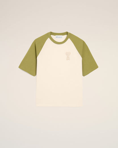White And Green Cotton Ami De Coeur Knitted Patch Tshirt