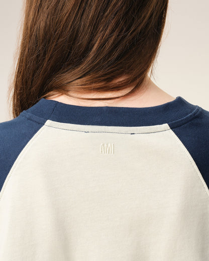 White And Blue Cotton Ami De Coeur Knitted Patch Tshirt