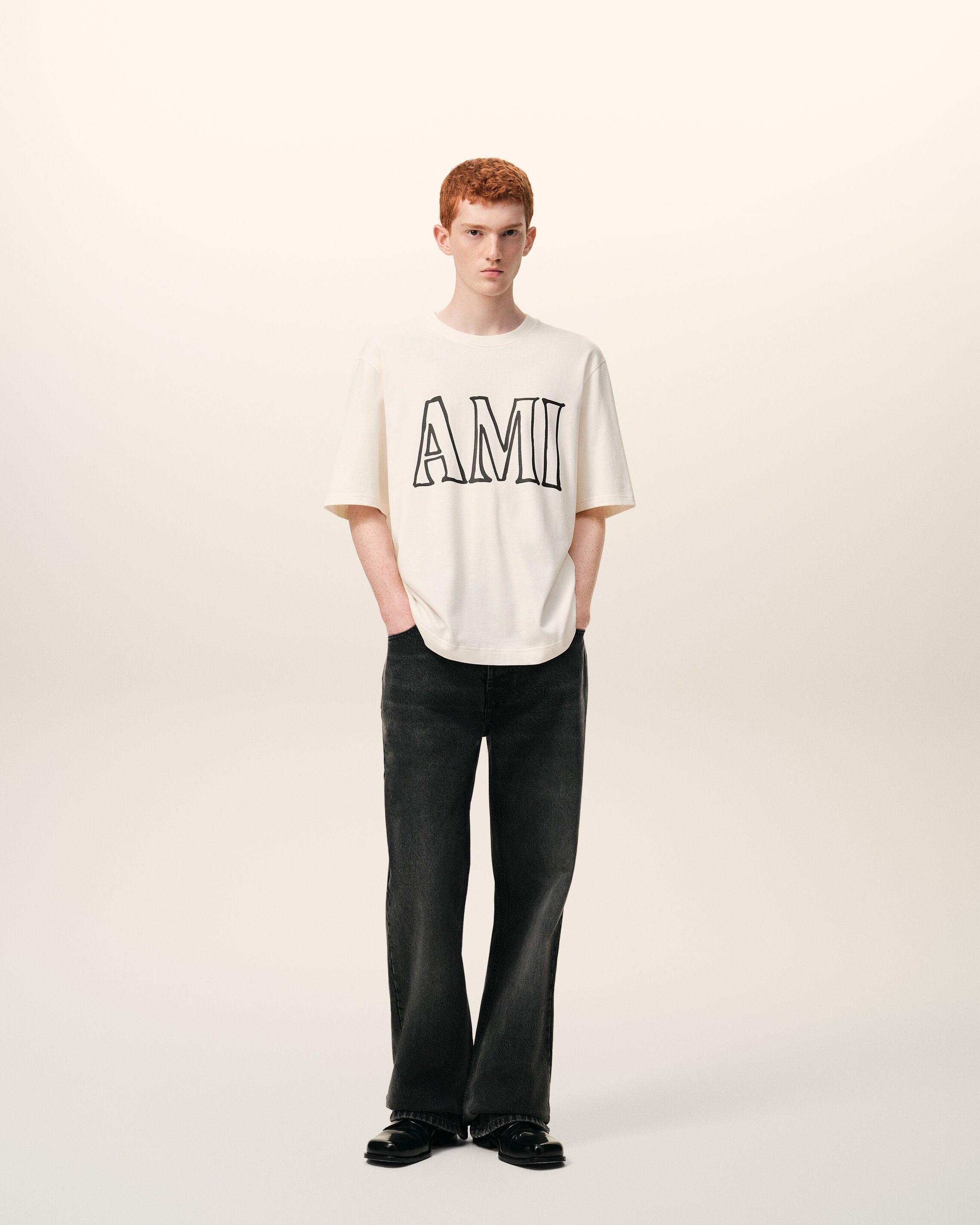 White Cotton Ami Paris Print Tshirt