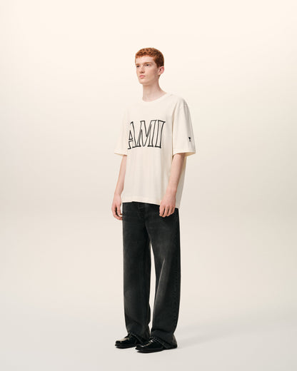 White Cotton Ami Paris Print Tshirt