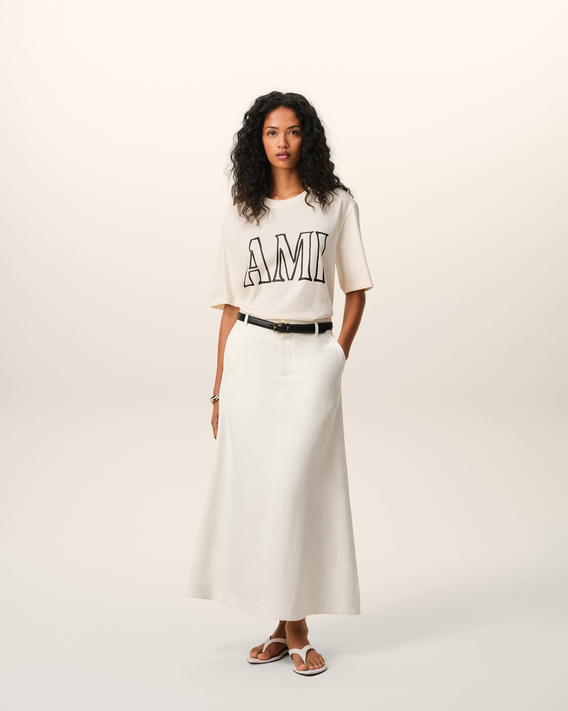 White Cotton Ami Paris Print Tshirt