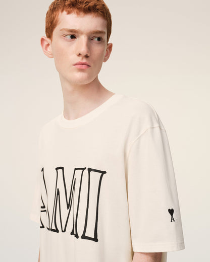 White Cotton Ami Paris Print Tshirt
