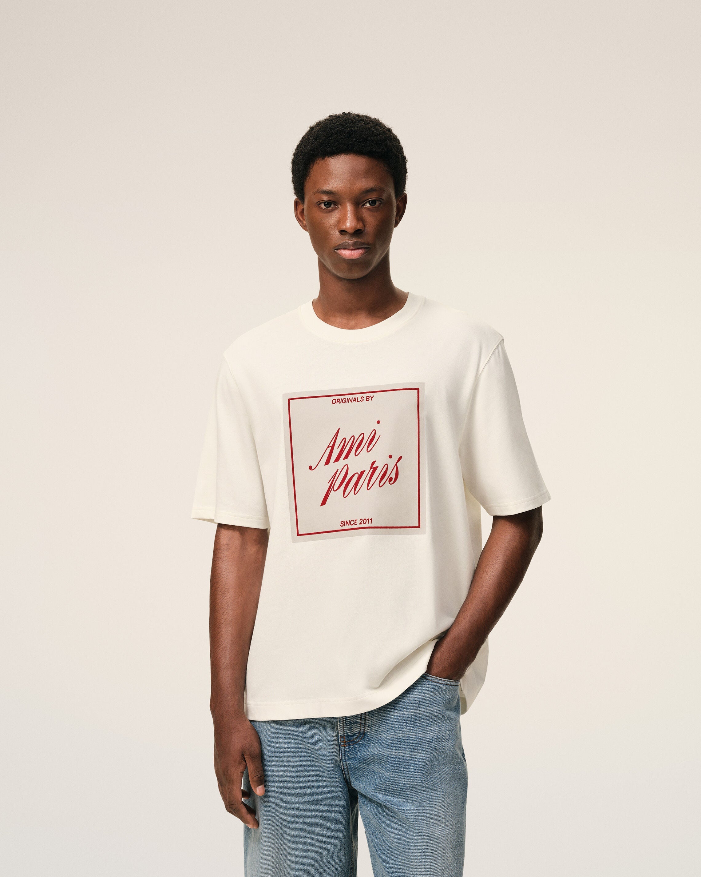 White Cotton Ami Paris Heritage Print Tshirt